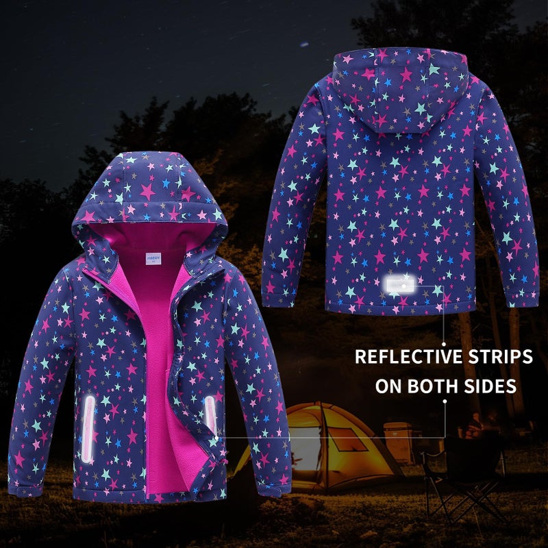 MGEOY Kids Rain Jacket Light Waterproof Hooed Fleece Lined Raincoat Windbreakers for Girls Star 10/12 - Image 4